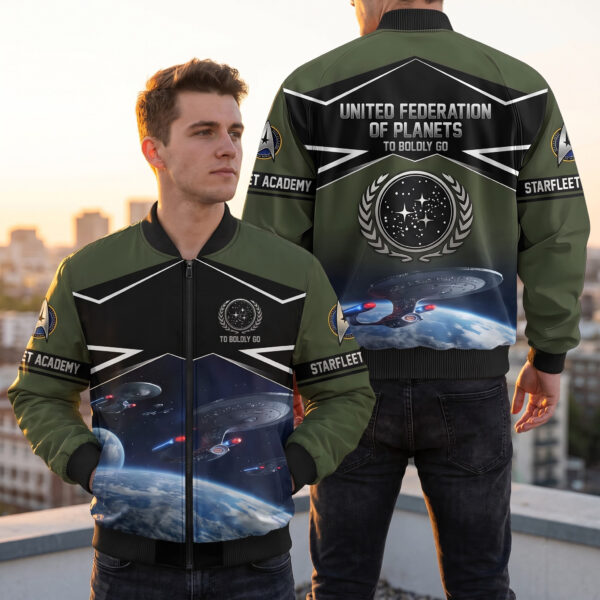 Alternative view of United Federation "To Boldly Go" 3D Bomber Jacket-THK135345