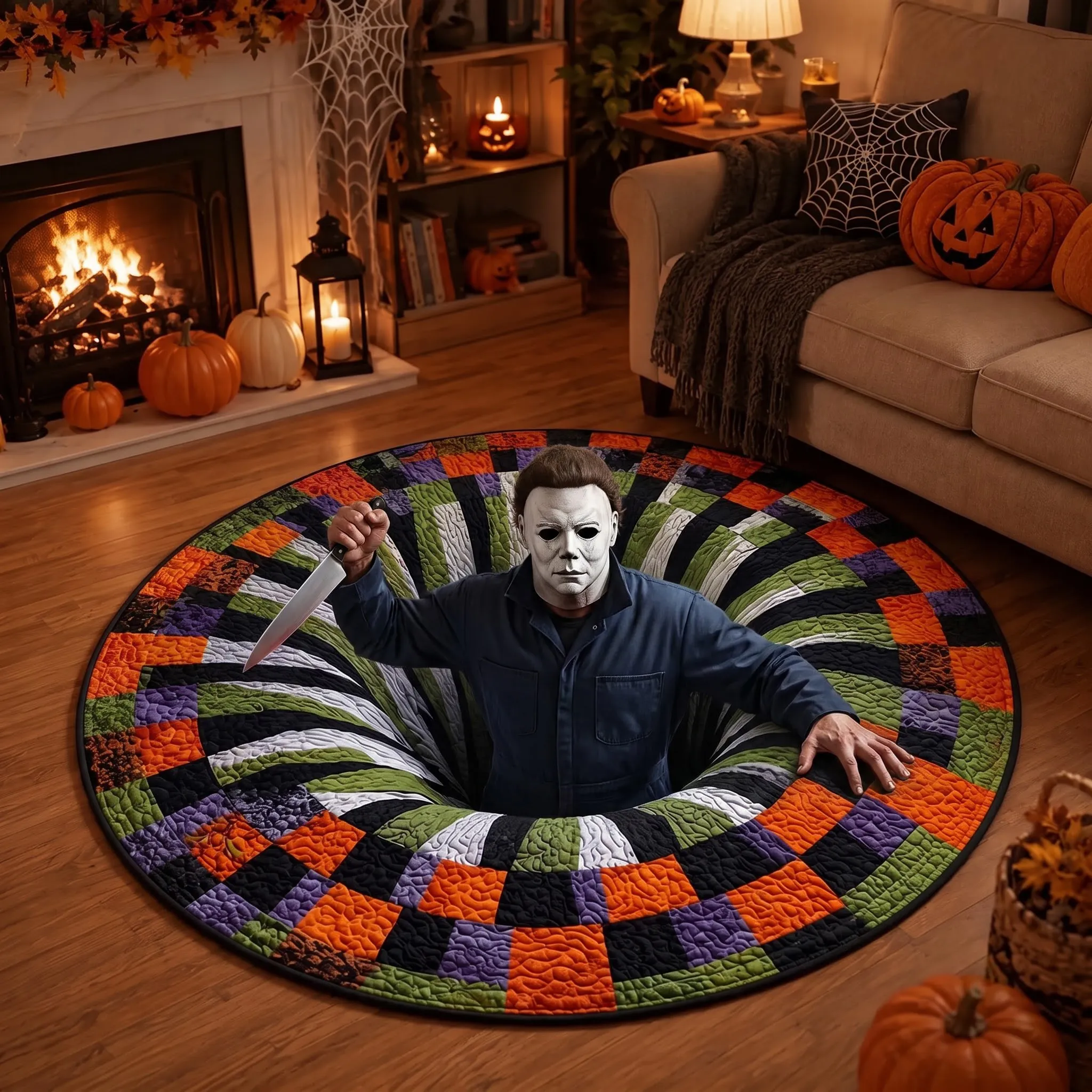 Michael Myers Halloween Quilted Round Rug