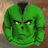 Grinch Face 3D Knit Half-Zip Sweater-THK135328