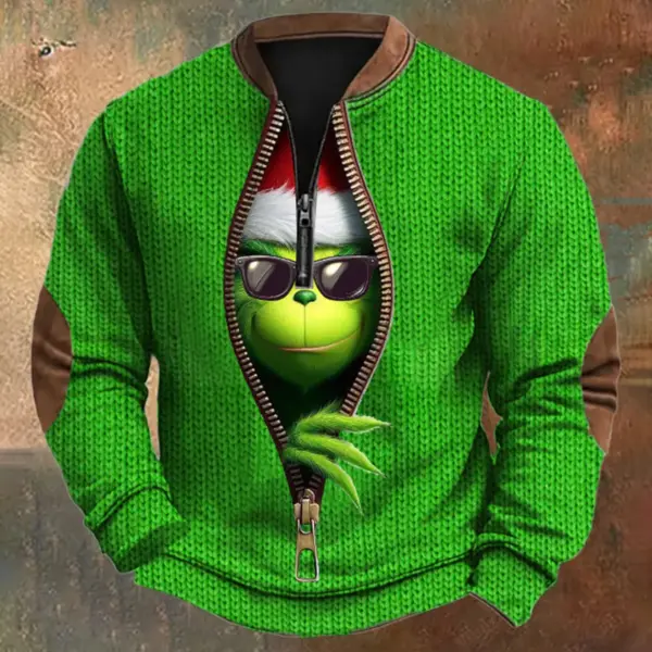 Grumpy Grinch 3D Knit Half-Zip Sweater-THK135331