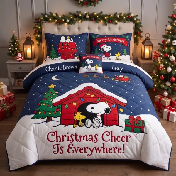 Peanuts Snoopy Christmas Cheer Is Everywhere Quilt Bedding Set-THK134668