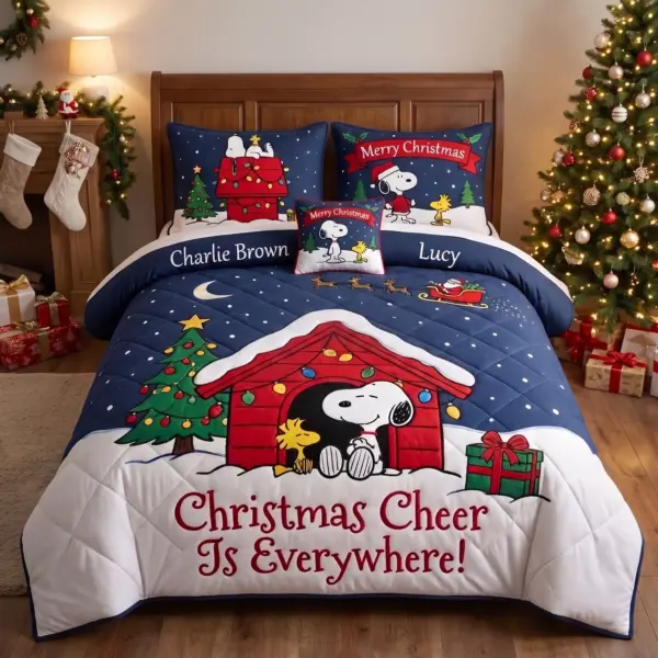 Alternative view of Peanuts Snoopy Christmas Cheer Is Everywhere Quilt Bedding Set-THK134668