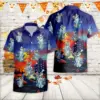 Retro Halloween Blue Denim Ghost Hawaiian Shirt