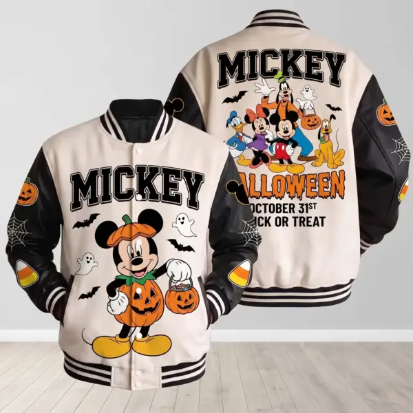 Spooky Mickey Halloween Quilted Varsity Jacket-THK133943