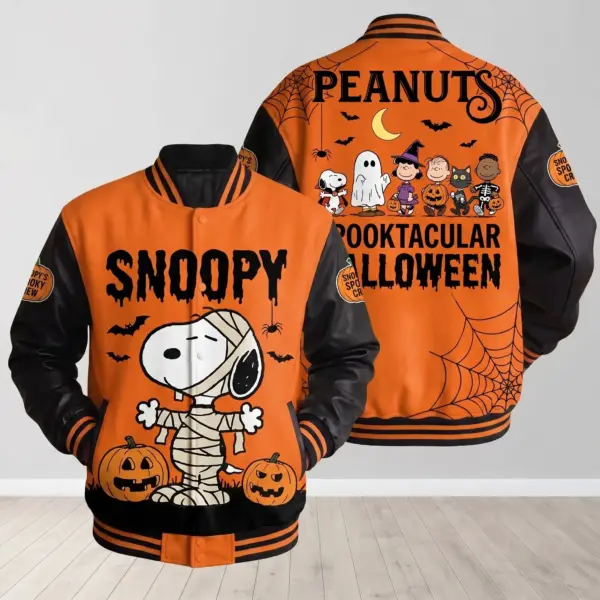 Spooky Snoopy Halloween Quilted Varsity Jacket-THK133942