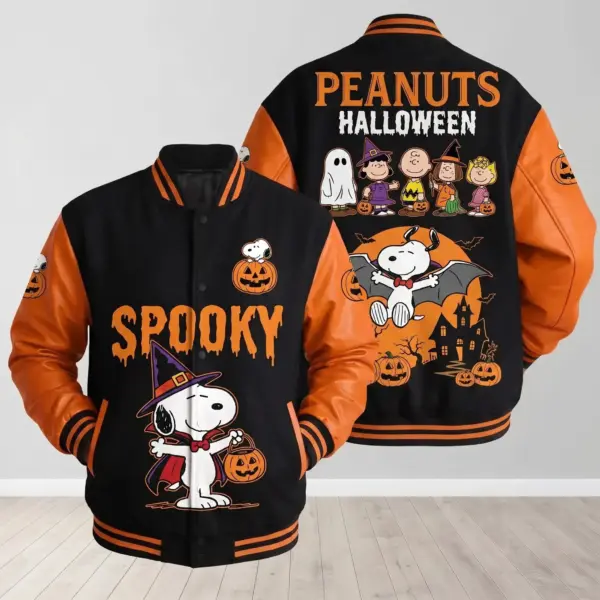 Spooky Snoopy Halloween Quilted Varsity Jacket-THK133937