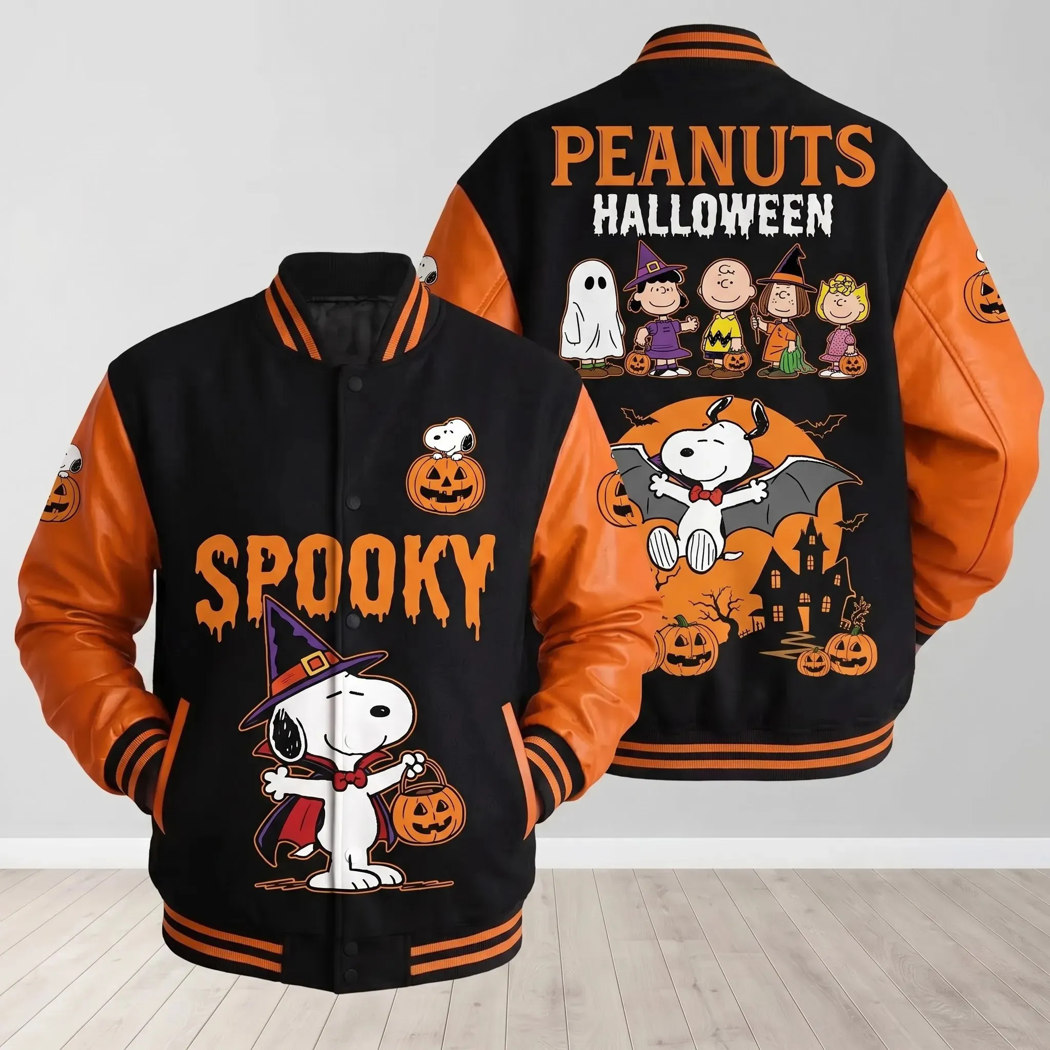 Spooky Snoopy Halloween Quilted Varsity Jacket-THK133937