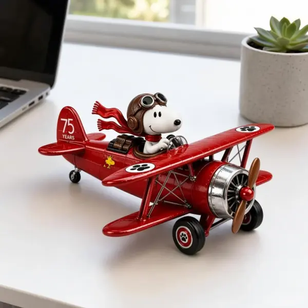 Snoopy Flying Ace 75th Anniversary Red Airplane Figurine