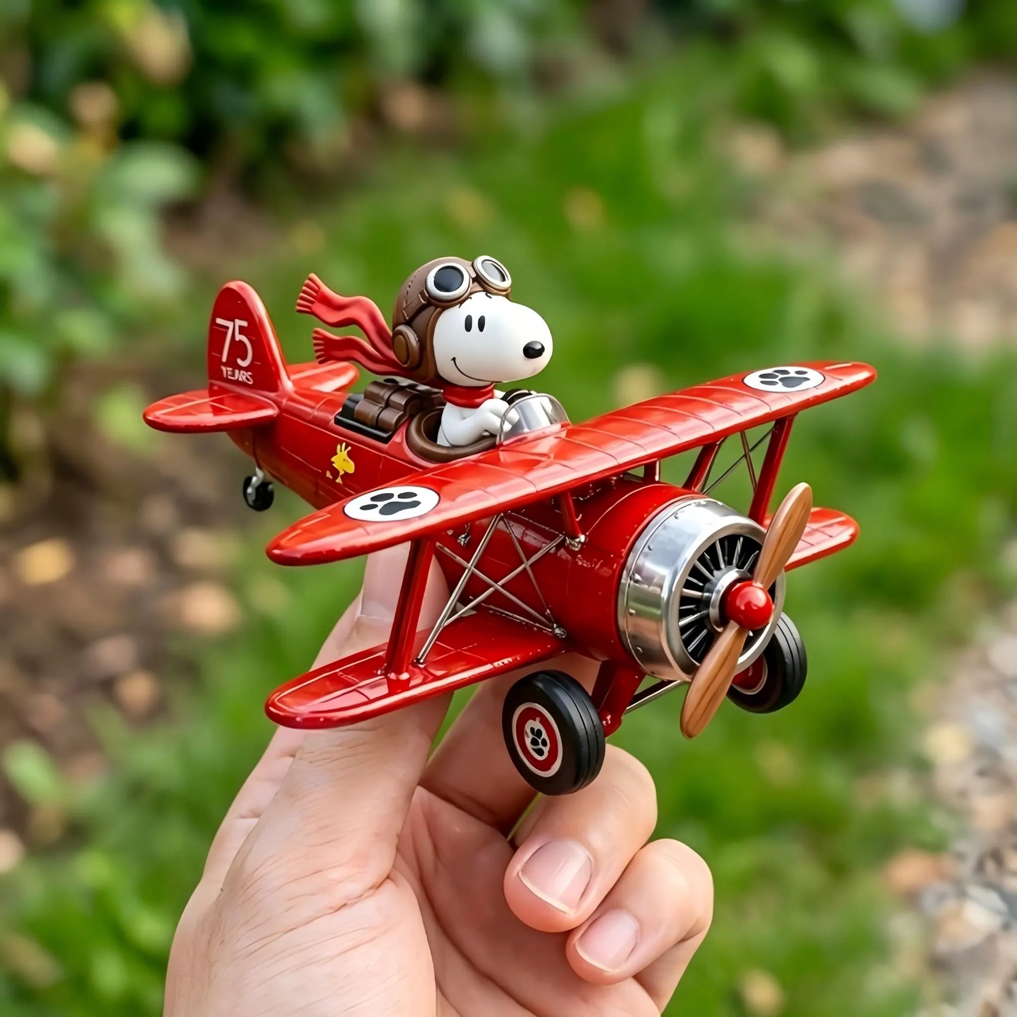Snoopy Flying Ace 75th Anniversary Red Airplane Figurine - Image 2