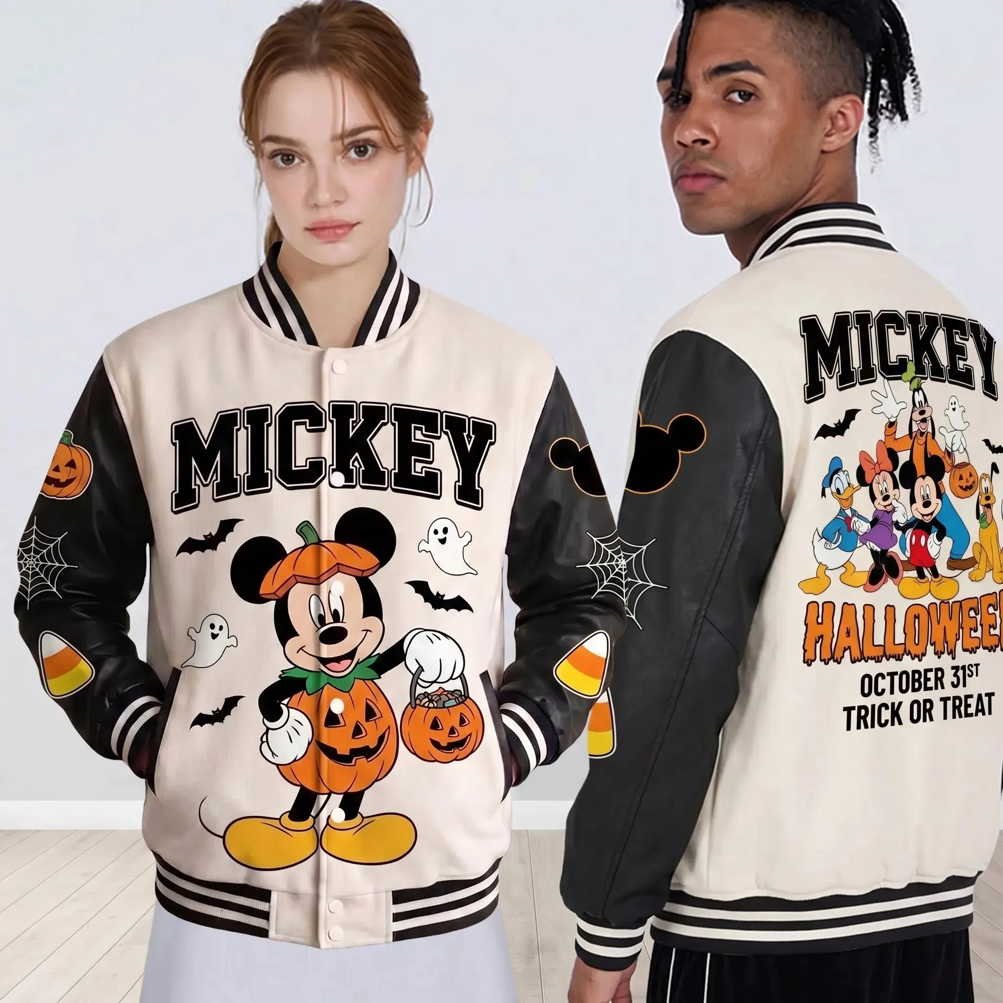 Spooky Mickey Halloween Quilted Varsity Jacket-THK133943 - Image 2