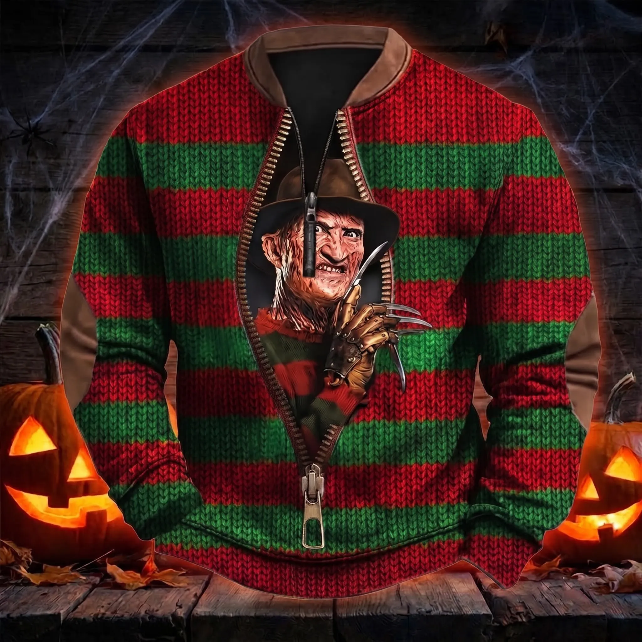 Freddy Krueger 3D Knit Half-Zip Sweater-THK135413