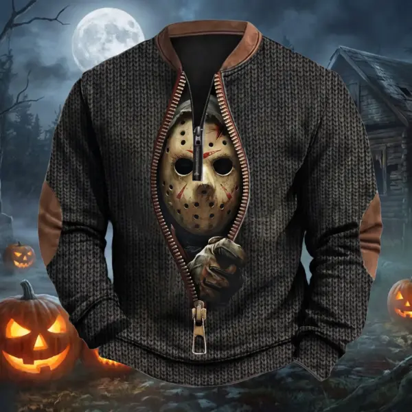 Jason Voorhees 3D Knit Half-Zip Sweater-THK135418