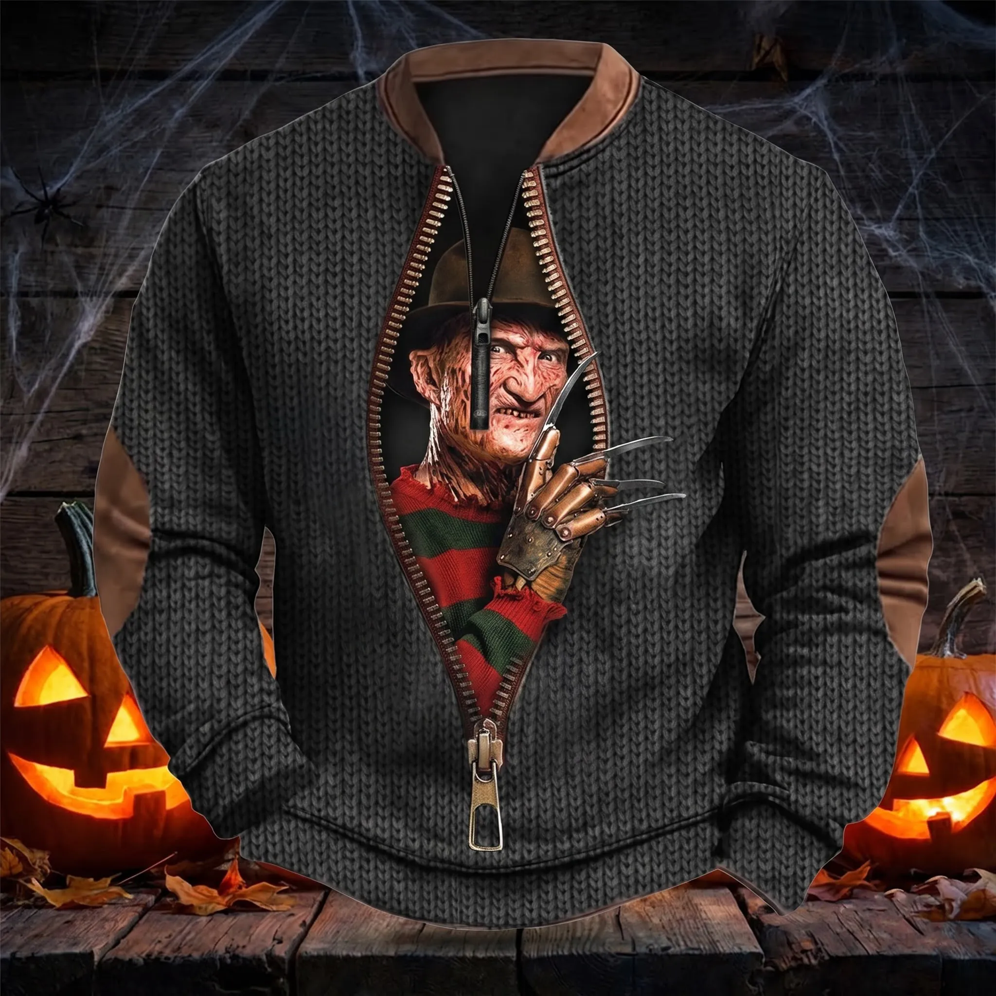 Freddy Krueger 3D Knit Half-Zip Sweater-THK135417