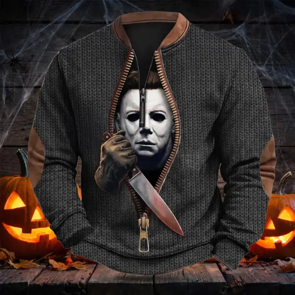 Michael Myers haloween 3D Knit Half-Zip Sweater-THK135421