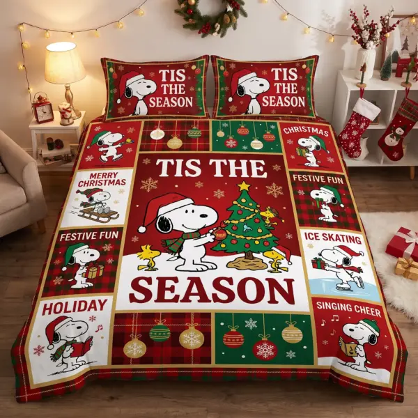 Festive Snoopy 'Tis The Season Holiday Quilt Bedding Set