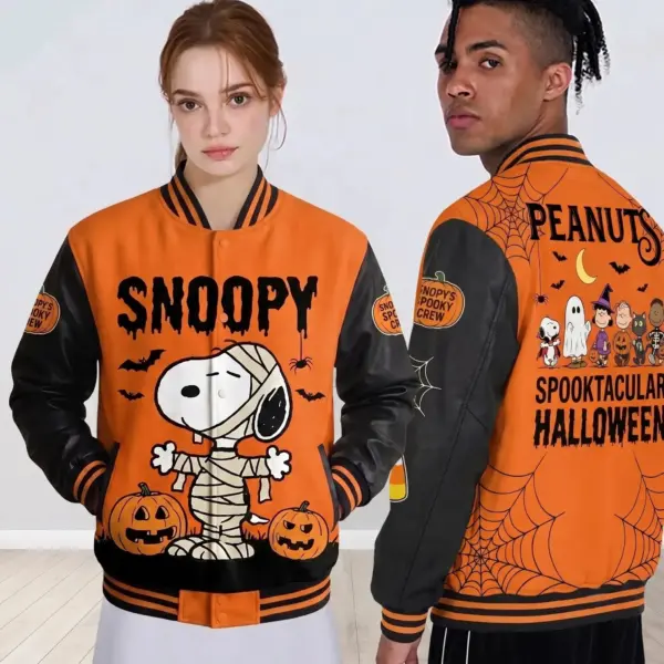 Alternative view of Spooky Snoopy Halloween Quilted Varsity Jacket-THK133942