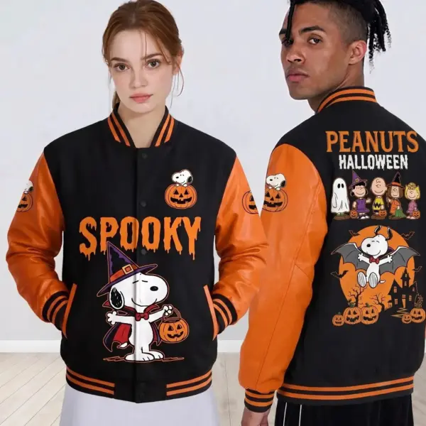 Alternative view of Spooky Snoopy Halloween Quilted Varsity Jacket-THK133937