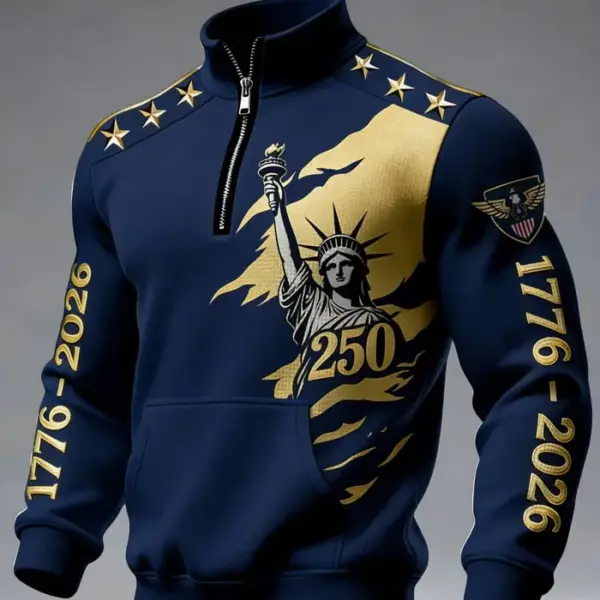 American 250th Anniversary 3D Stand Collar Zip Waffle Sweatshirt - THK122298