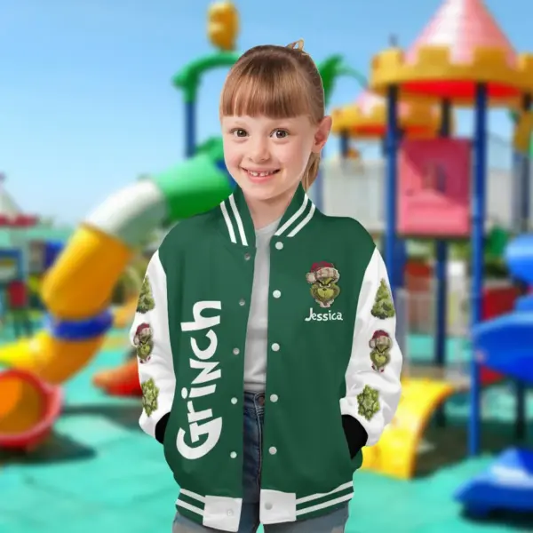 Personalized Grinch Christmas Quilted Varsity Jacket-THK136660 - Image 4