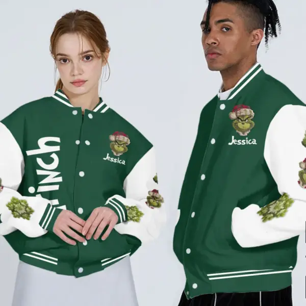 Personalized Grinch Christmas Quilted Varsity Jacket-THK136660 - Image 2