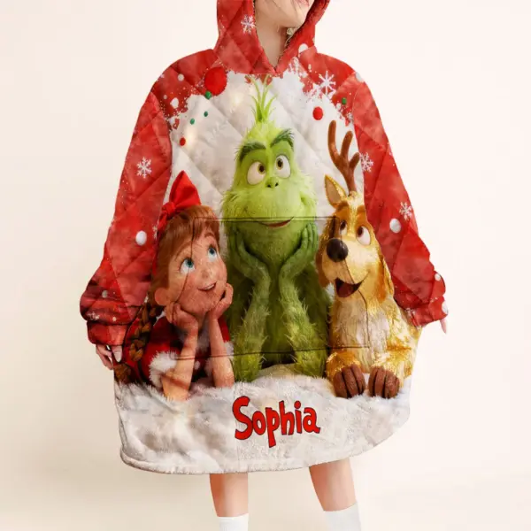 Personalized Grinch Christmas Blanket Hoodie-THK136467