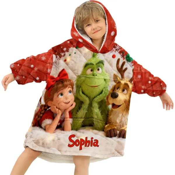 Personalized Grinch Christmas Blanket Hoodie-THK136467 - Image 2
