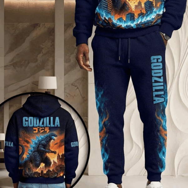 Alternative view of Godzilla King Of Monsters Waffle Hoodie