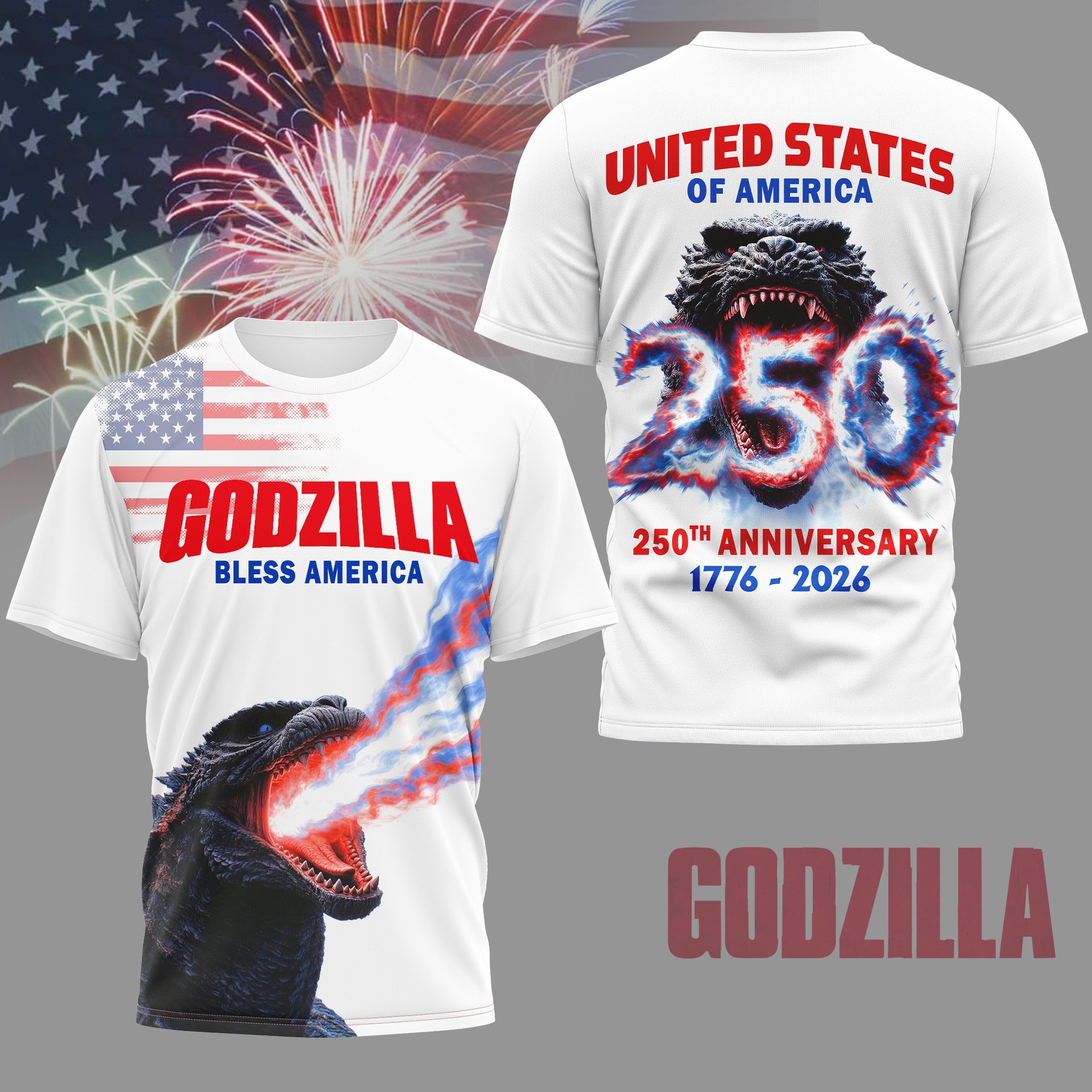 Premium Godzilla 250 Years Of America 3D Apparel