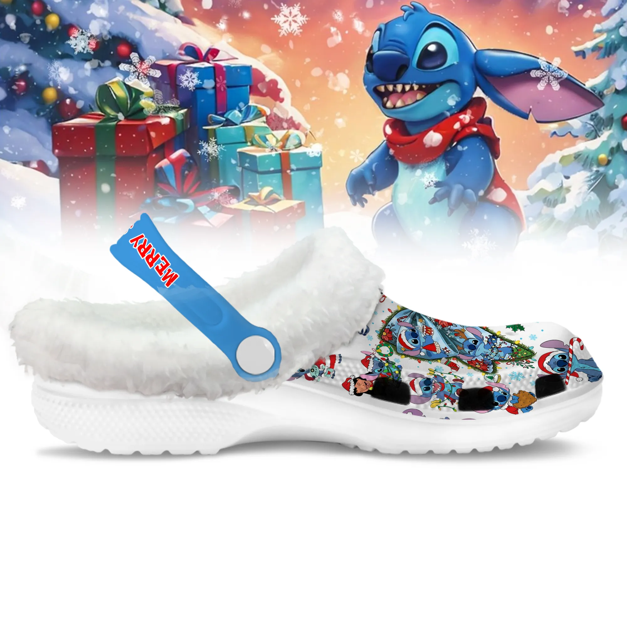 Personalized Stitch Christmas Fleece Crocs Clogs - Image 2