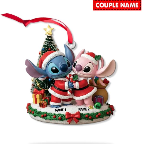 Personalized Stitch And Angel Couple Christmas Ornament - Image 6