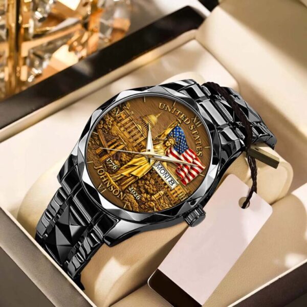 Personalized America 250th Anniversary Black Stainless Steel Watch