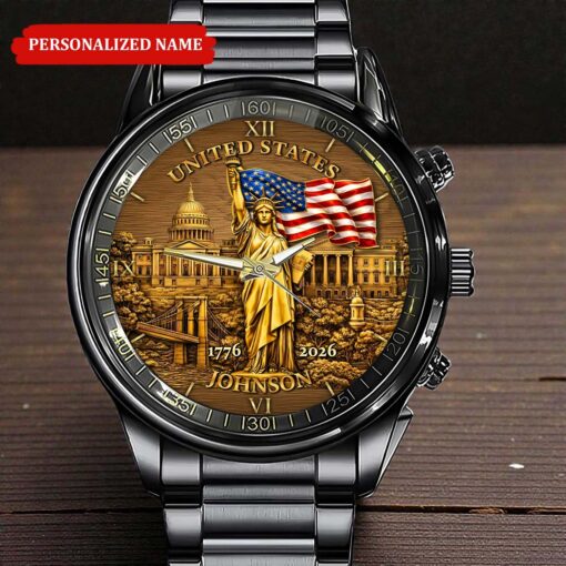 Personalized America 250th Anniversary Black Stainless Steel Watch - Image 3