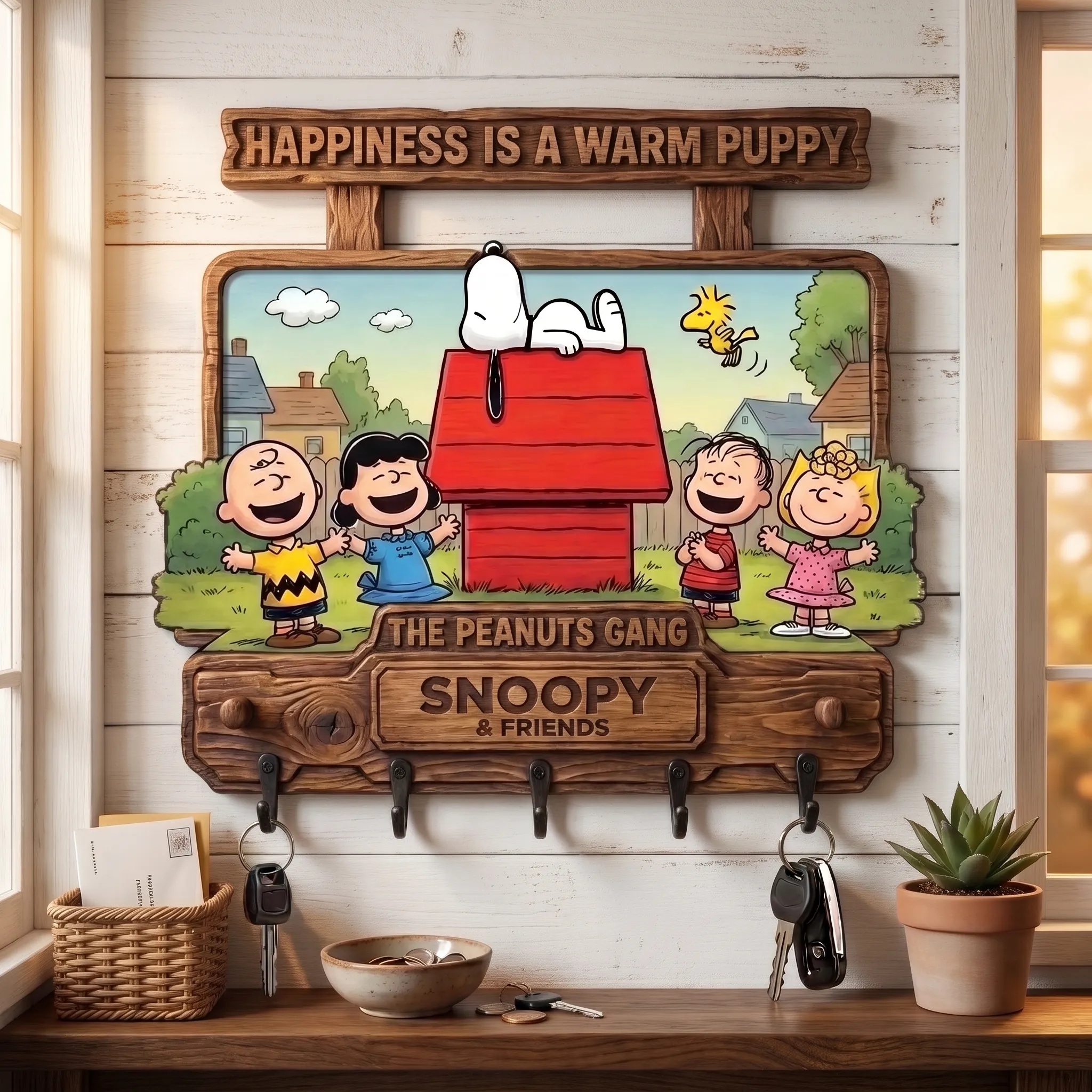 Peanuts Gang Snoopy Happiness Is A Warm Puppy Acrylic Key Hanger - Image 2