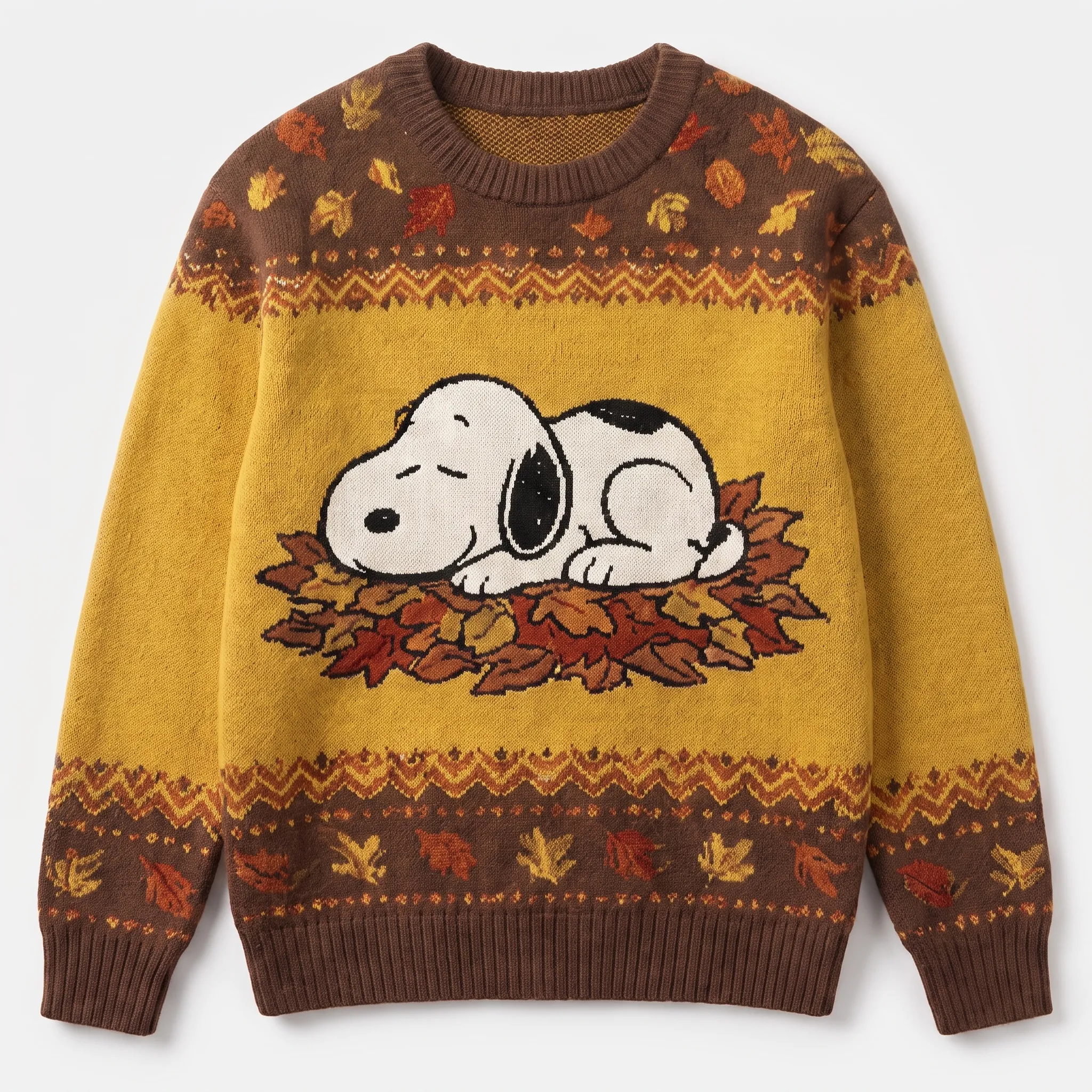 Cozy Snoopy Autumn Leaves Thanksgiving Ugly Sweater-THK133291