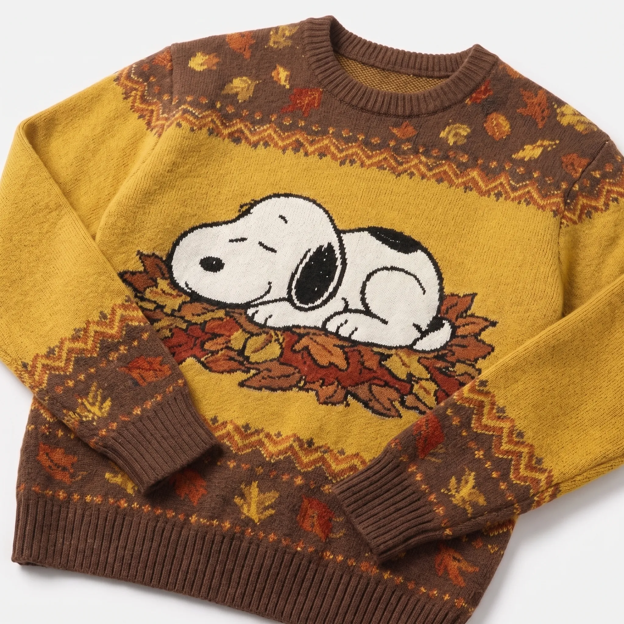 Cozy Snoopy Autumn Leaves Thanksgiving Ugly Sweater-THK133291 - Image 2