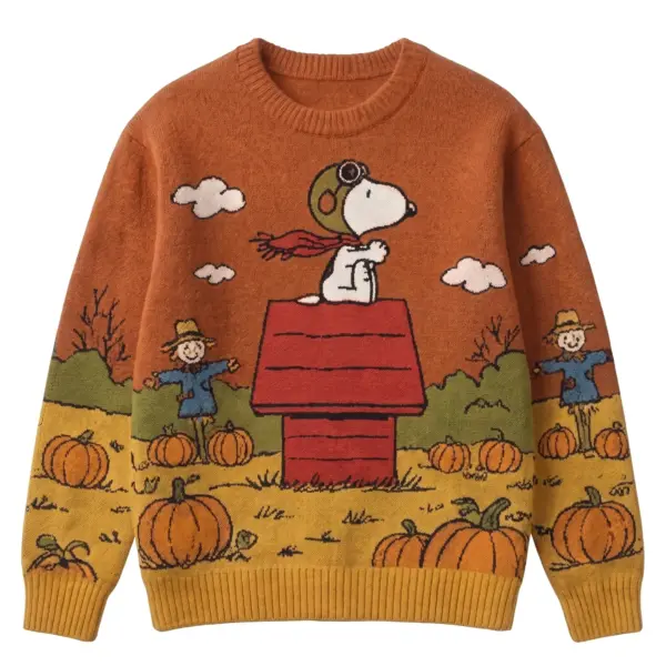 Peanuts Snoopy Flying Ace Pumpkin Patch Fall Ugly Sweater