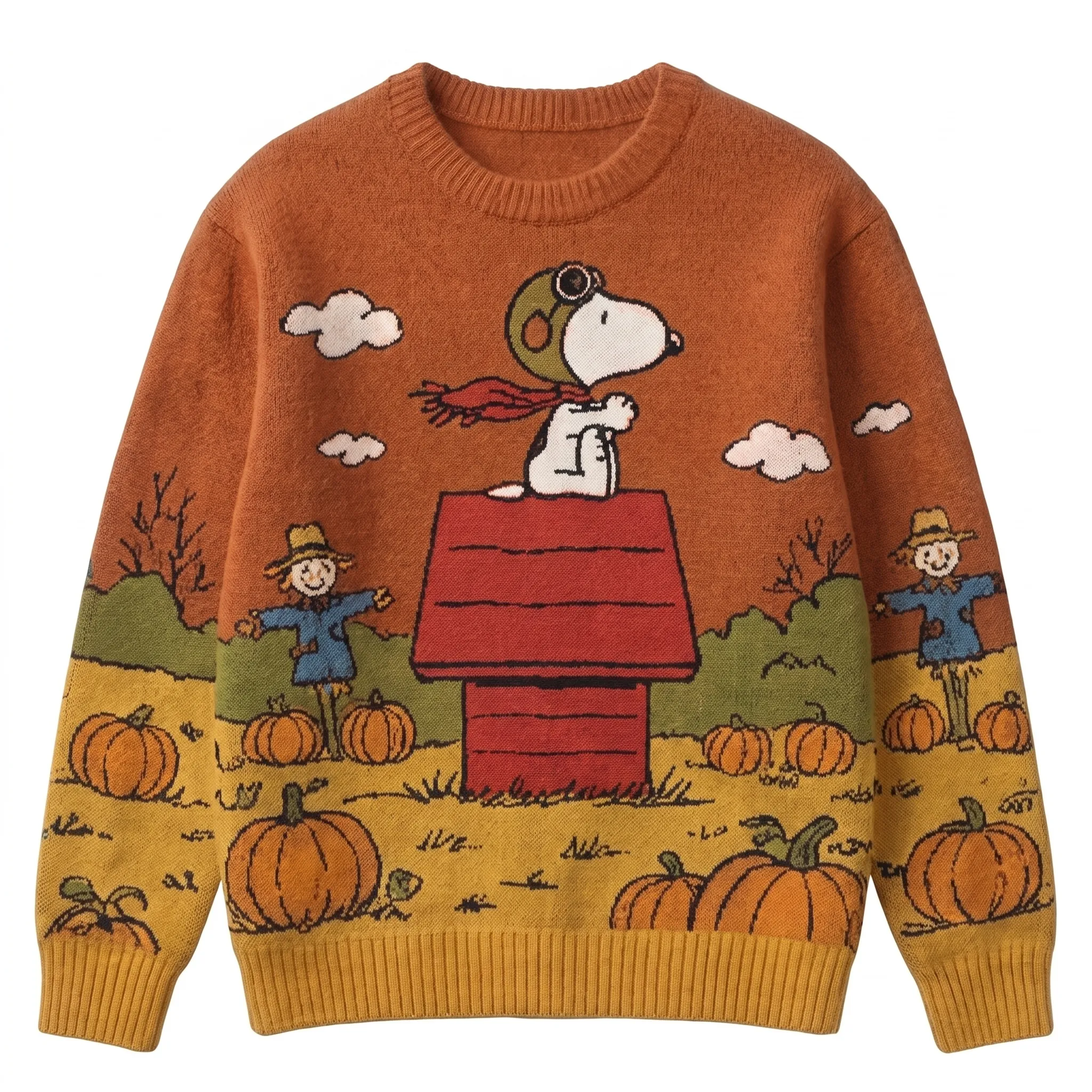 Peanuts Snoopy Flying Ace Pumpkin Patch Fall Ugly Sweater