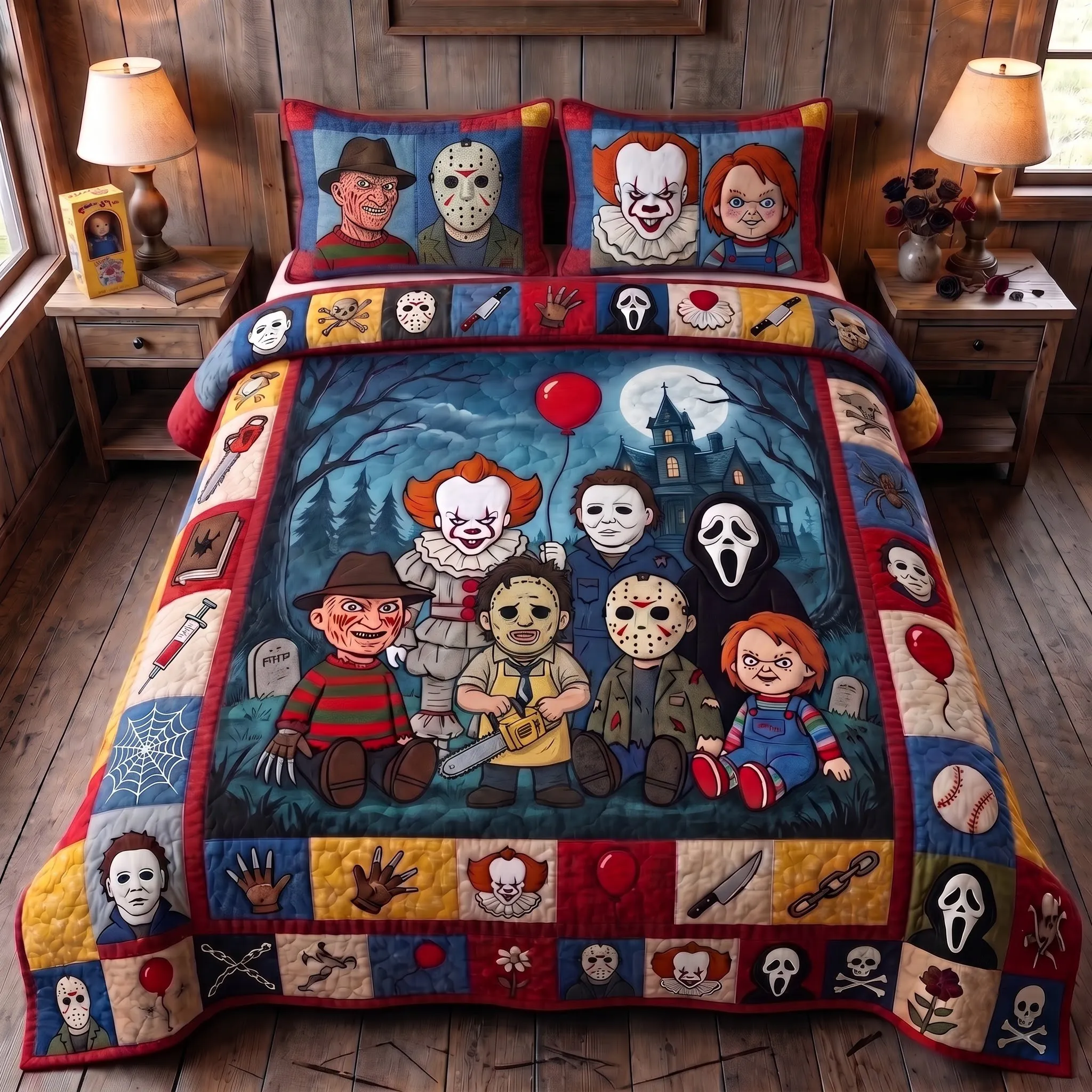 Cute Spooky Slasher Squad Halloween Quilt Bedding Set-THK134624