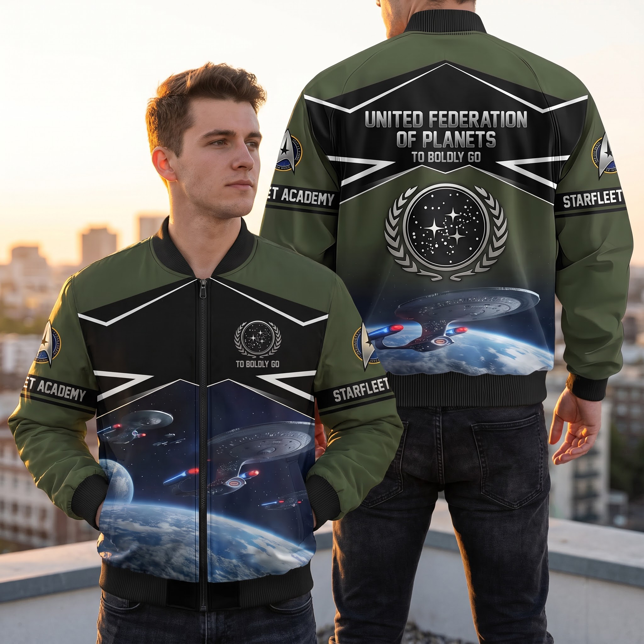United Federation "To Boldly Go" 3D Bomber Jacket-THK135345 - Image 2