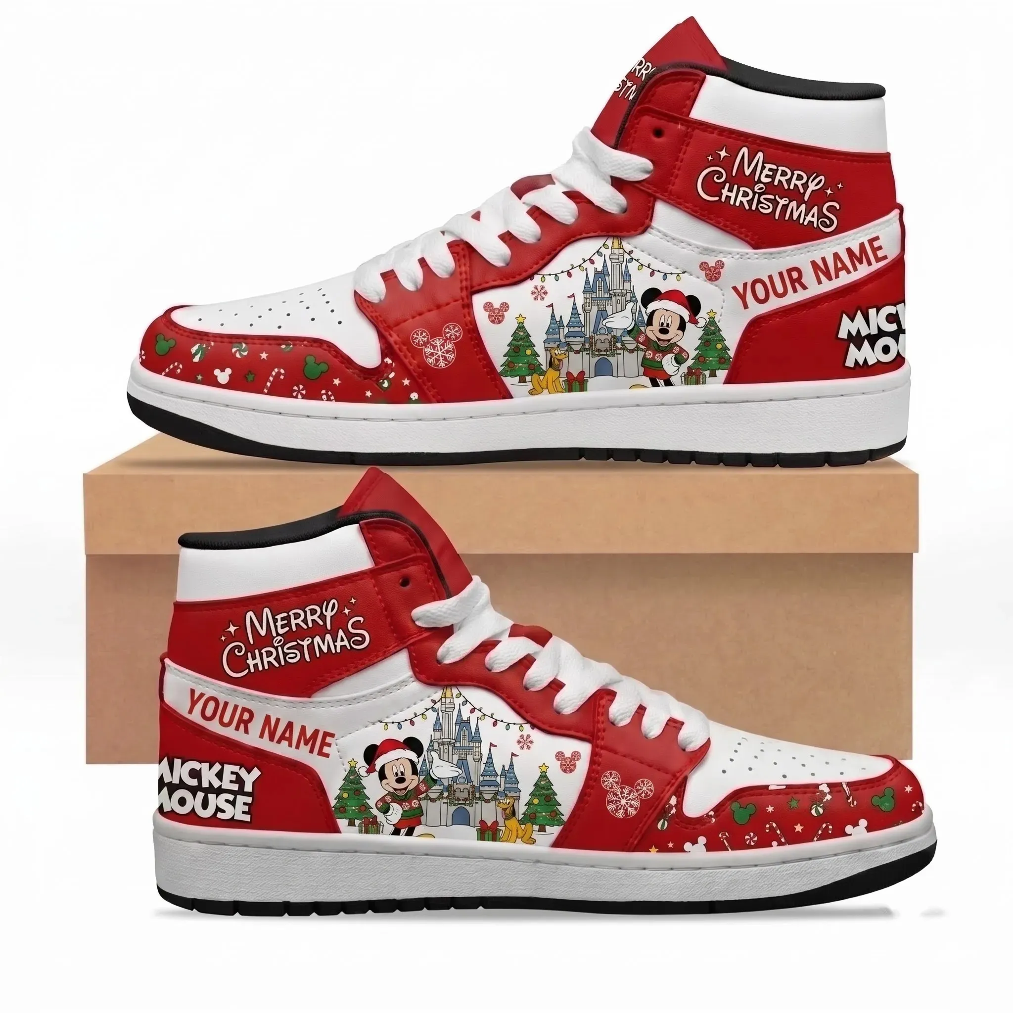 Personalized Mickey Christmas Air Jordan High Top Shoes-THK135700