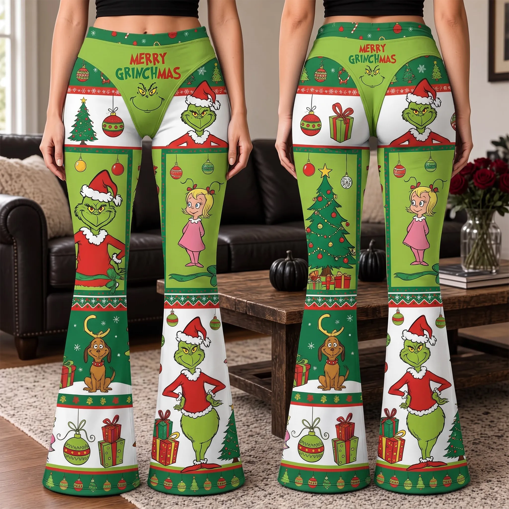 Merry Grinchmas Flare Leggings-THK136098