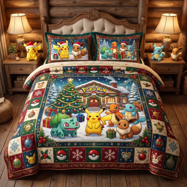 Pikachu & Friends Christmas Quilt Bedding Set-THK136449