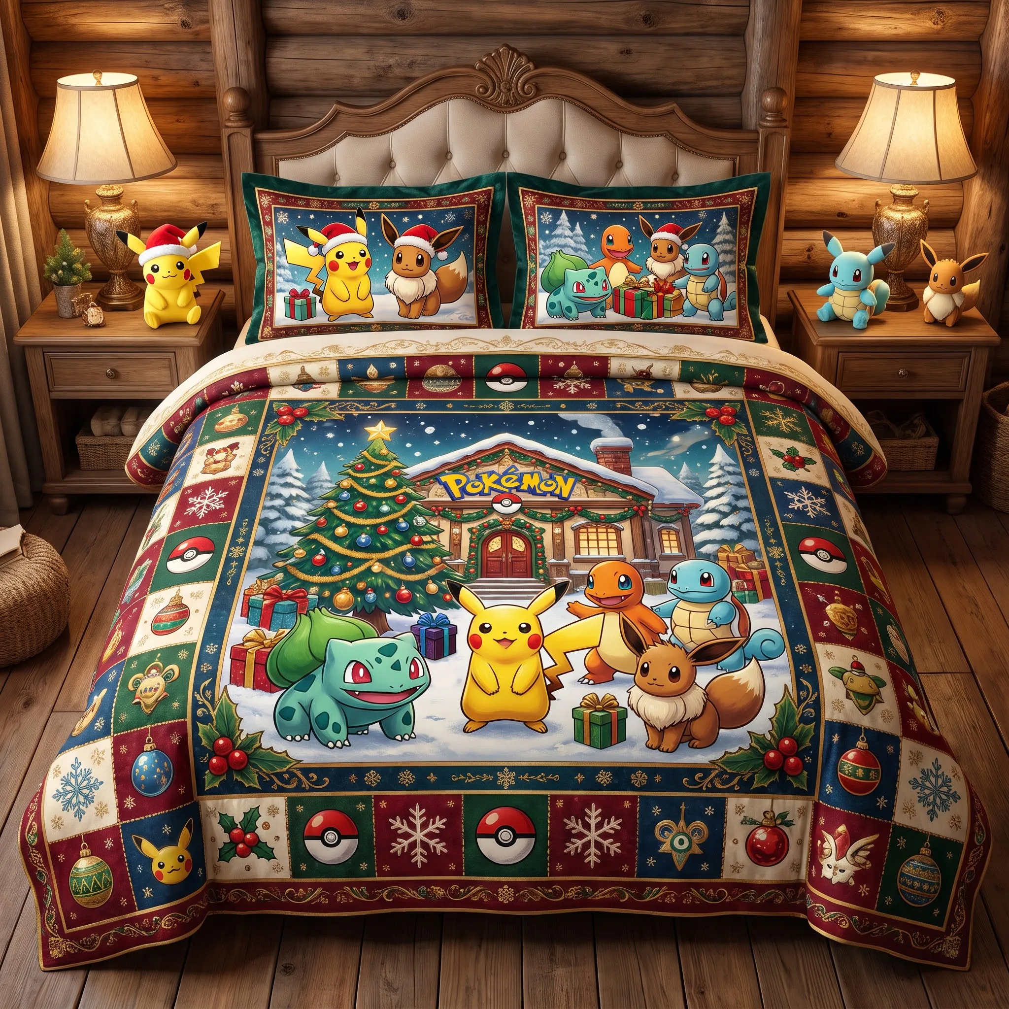 Pikachu & Friends Christmas Quilt Bedding Set-THK136449
