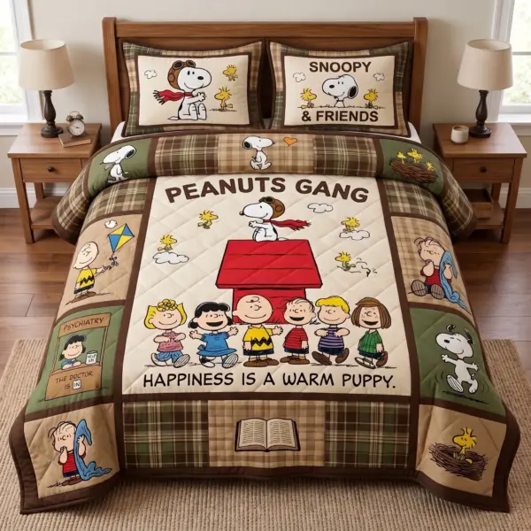 Vintage Snoopy & Friends Quilt Bedding Set-THK136962