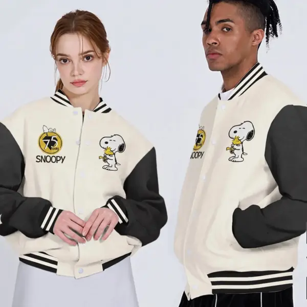 Peanuts Snoopy 75th Anniversary 1950-2025 Quilted Varsity Jacket - Image 3