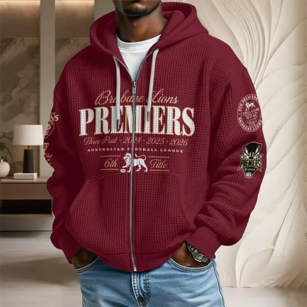Alternative view of Brisbane Lions 2026 AFL Premiers Waffle Hoodie-THK136789