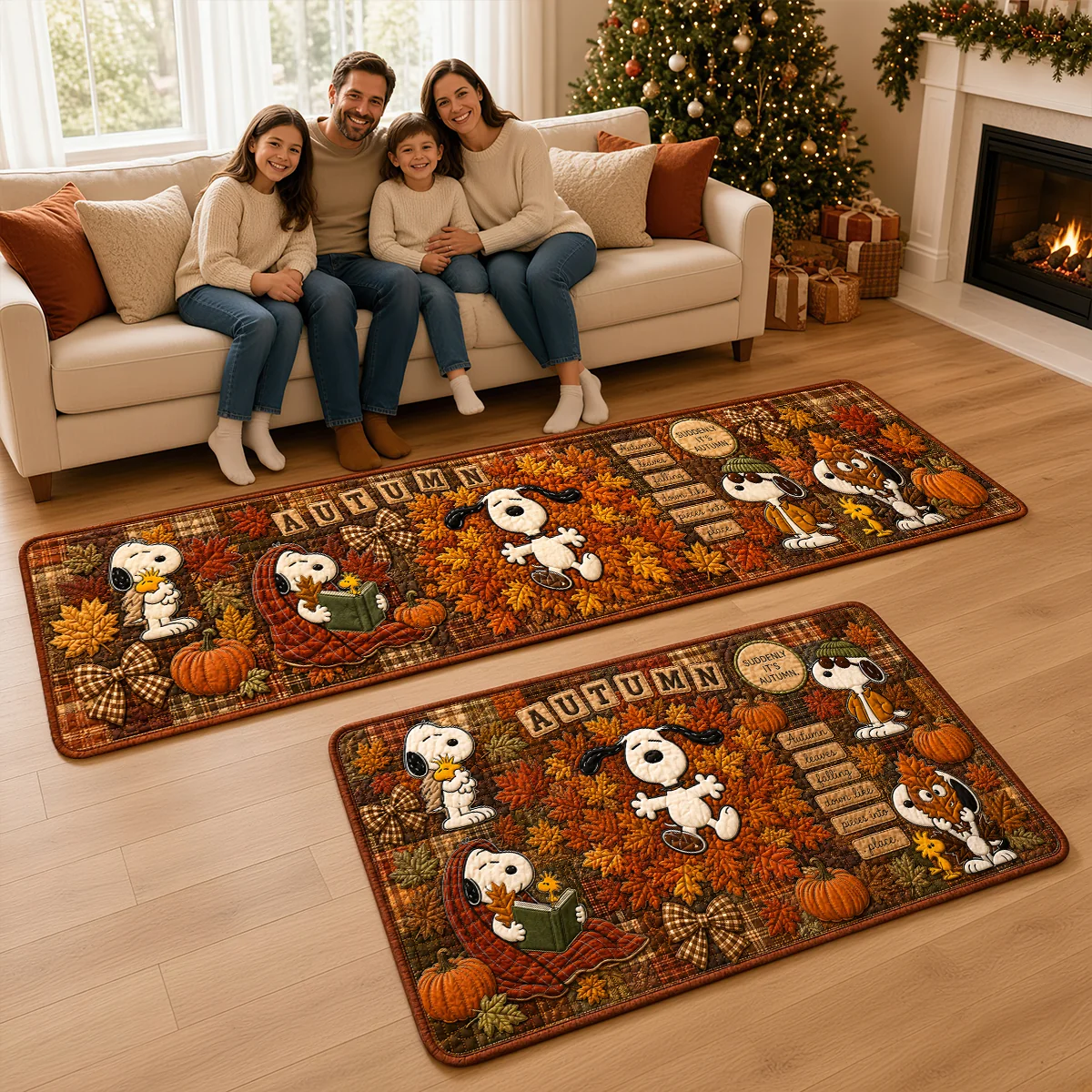 Snoopy Lovely Fall Foliage Patchwork Runner Rug - Image 2