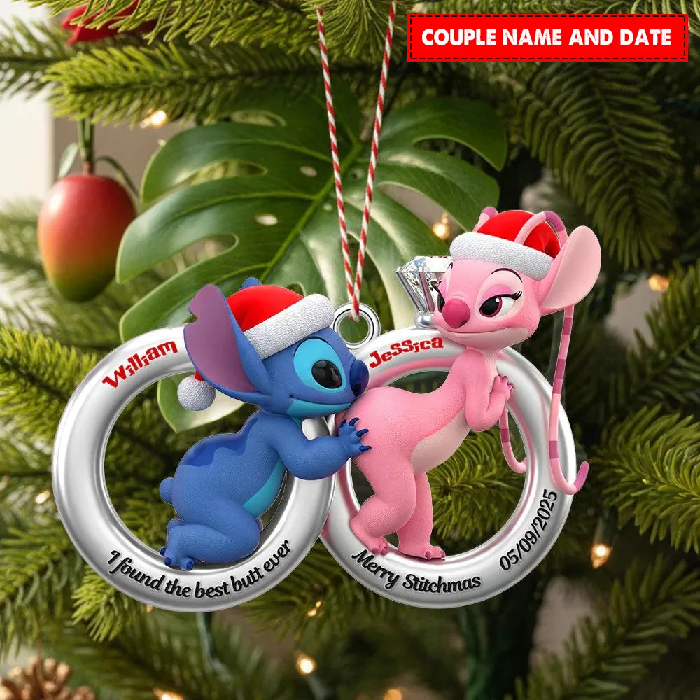 Personalized Stitch and Angel Gifts For Couple Christmas Ornament