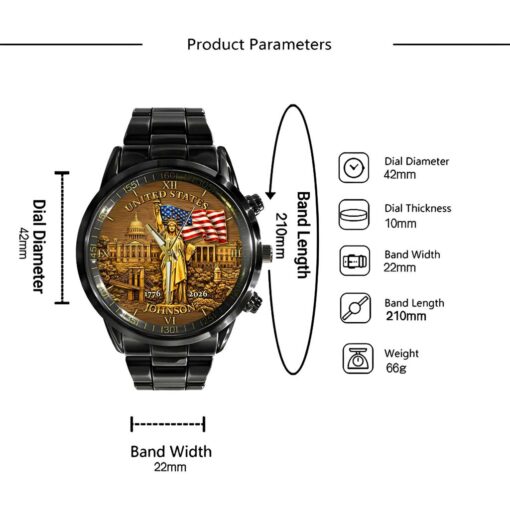 Personalized America 250th Anniversary Black Stainless Steel Watch - Image 5
