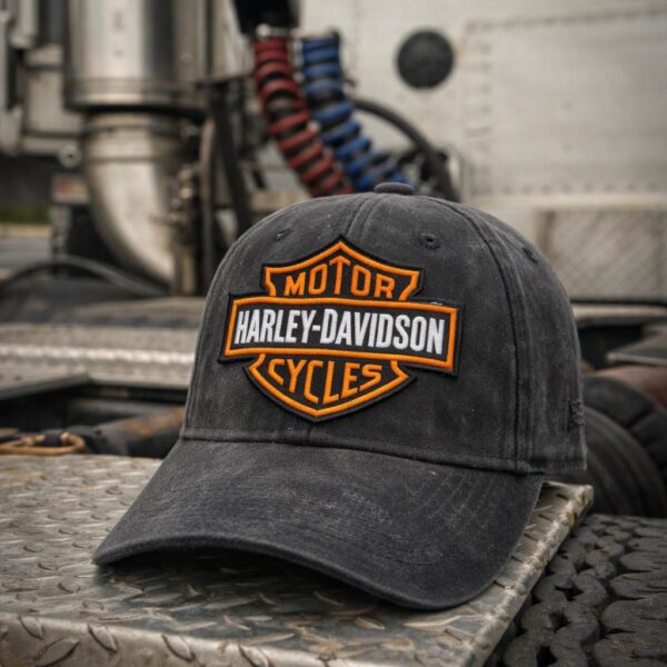 Washed Grey Harley Bar and Shield Style Embroidery Cap - Image 4